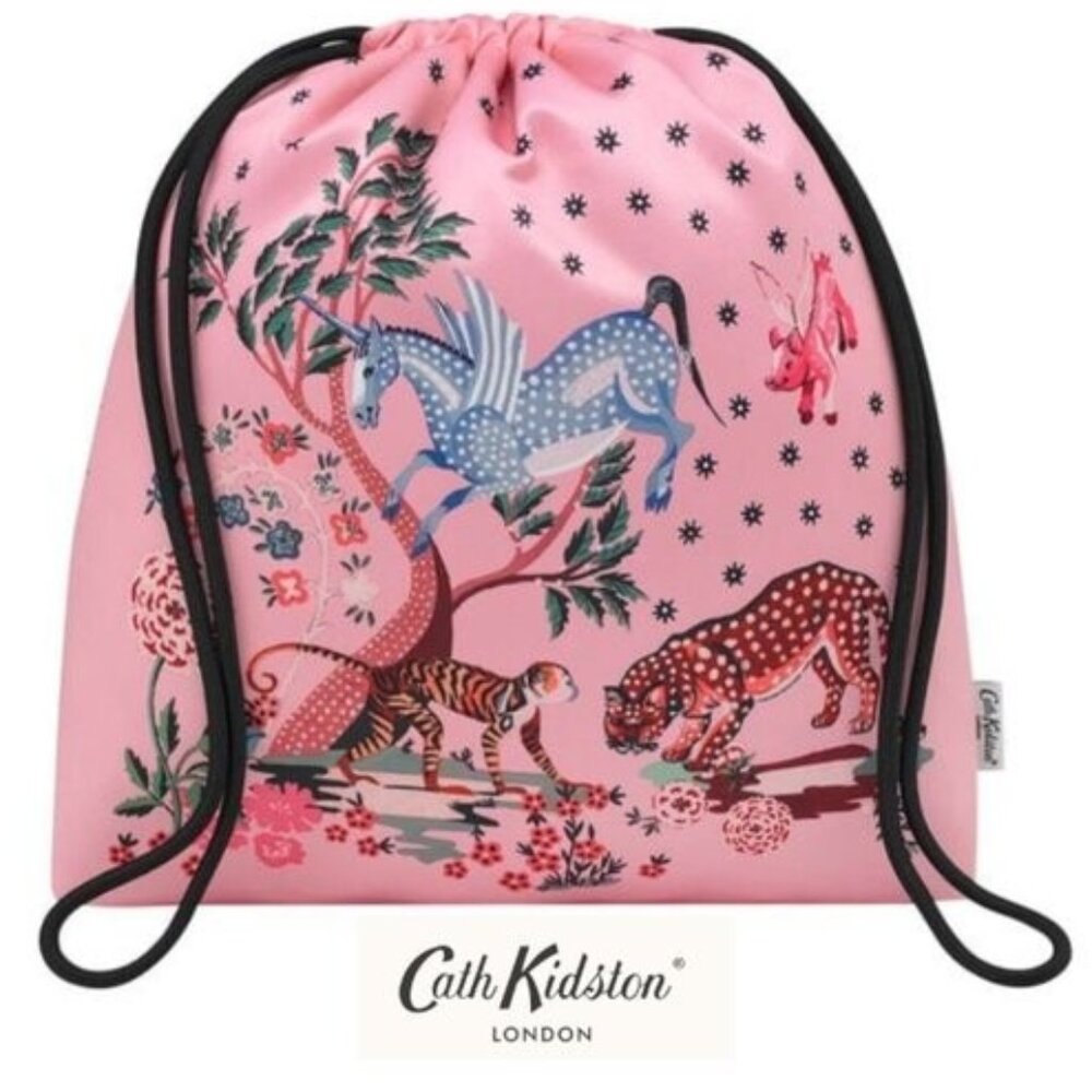 NWT Cath Kidston London Recycled Satin Drawstring Painted Kingdom Pink Bag